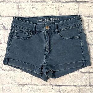 American Eagle Hi-Rise Shortie Medium Wash Blue Denim Jean Shorts Size 6